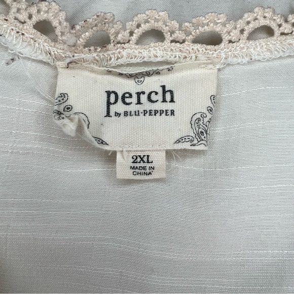 perch by Blu Pepper Short Sleeve Crochet Trim Lightweight Top Ivory Women 2XL. - Picture 5 of 7